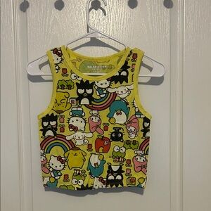 Hello Kitty Yellow Crop Top with Multicolor Print Fits Like a Small